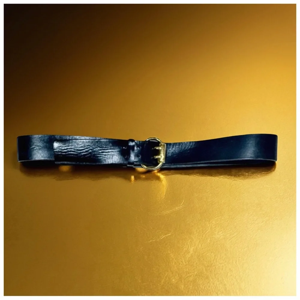 Bijan Men’s Black Leather Belt with Gold Buckle. 48”